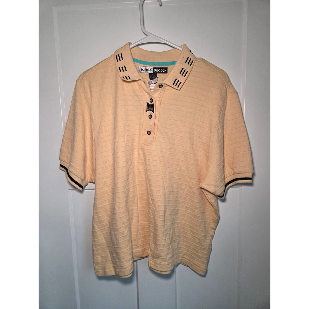 Jamie Sadock Mens Peach Cotton Textured Short Sleeve Golf Polo Shirt Large New